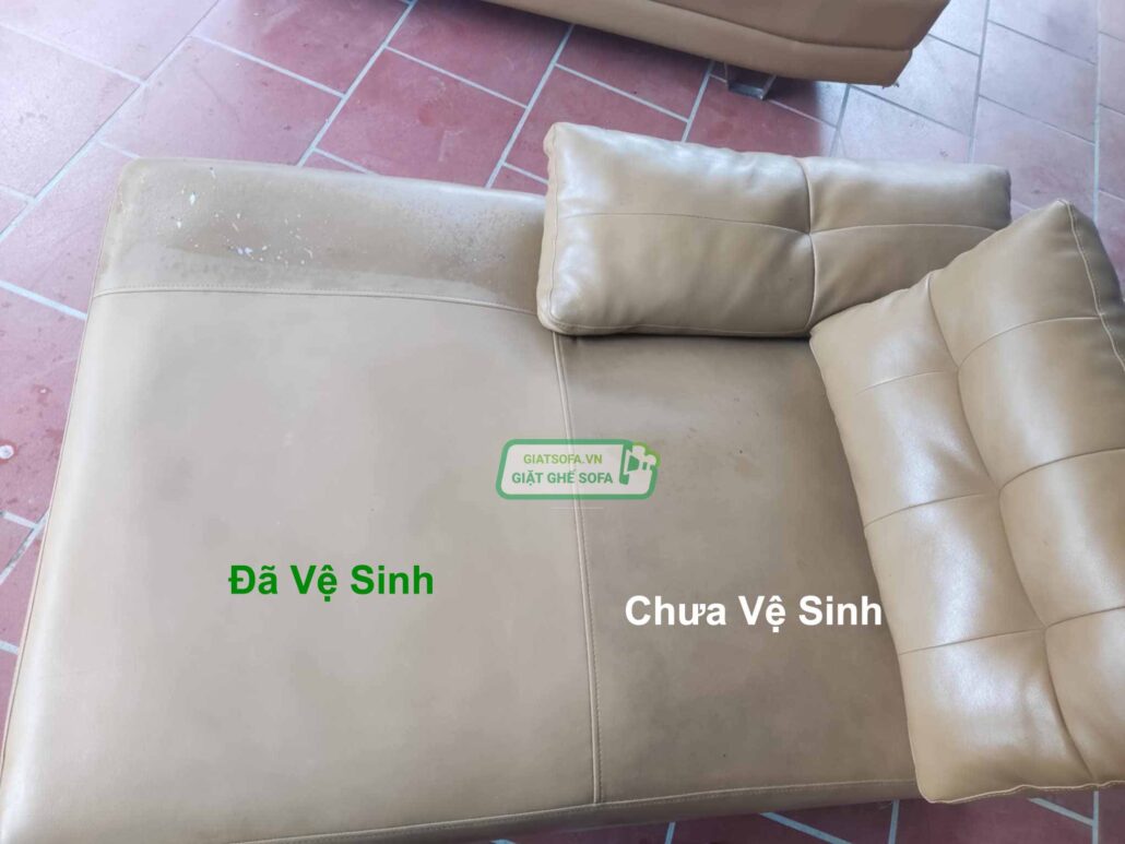 Hình ảnh ghế sofa da chưa vệ sinh và sau khi vệ sinh